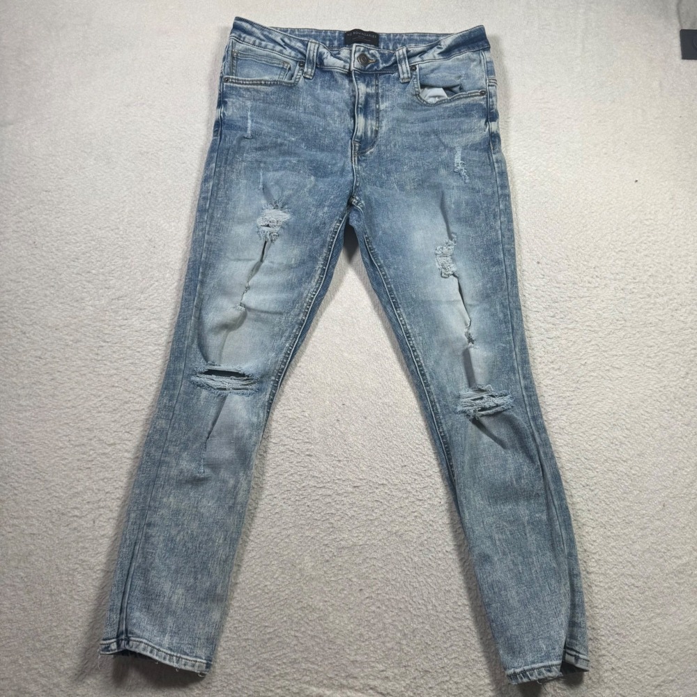No Boundaries Jeans Mens 34x30 Light Wash Blue Good Distressed Ripped Acid Wash